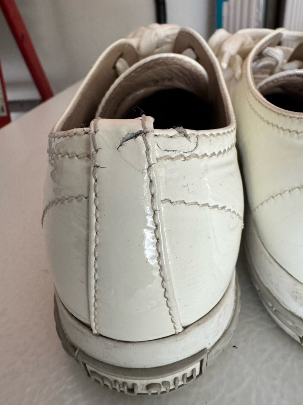 Miu Miu Cream Leather Sneakers with Silver Metallic Toe Caps - Picture 3 of 4
